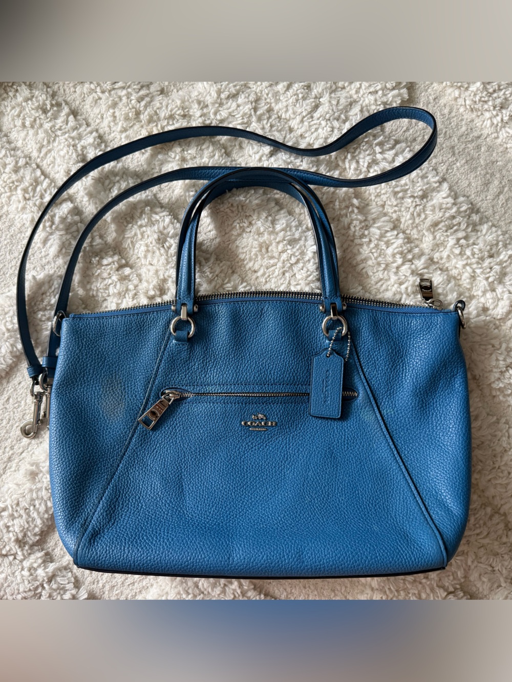 Coach Blue Pebbled Leather Satchel Tote with Removable Strap